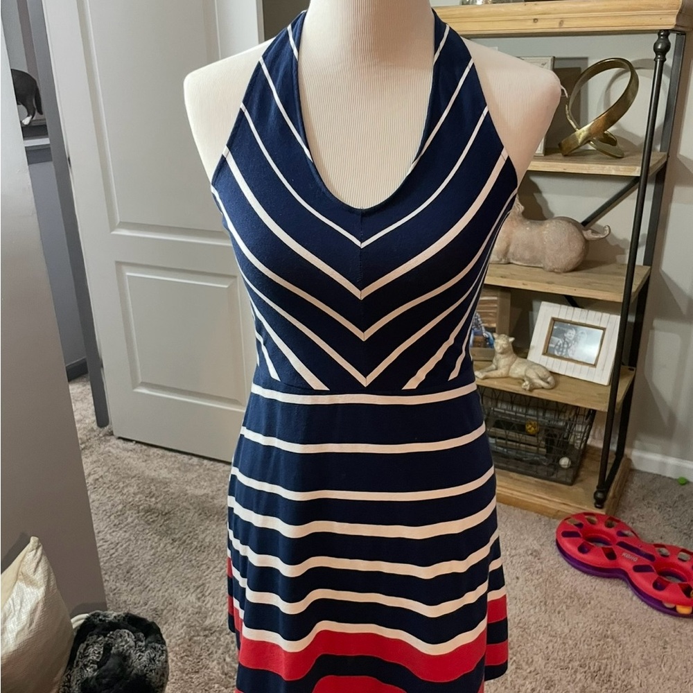Navy and White Striped Halter Dress